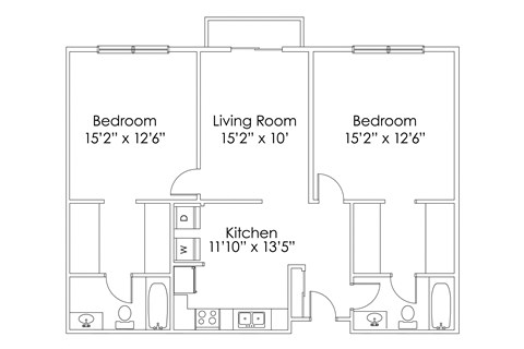 Floor plan for 2 beds, 2 baths, 1026 sqft